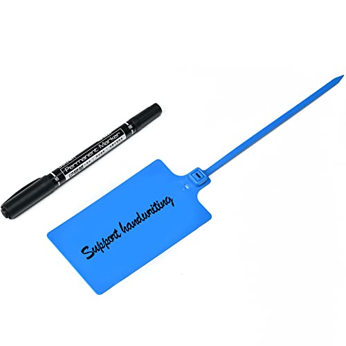 100 Blue Plastic Writable Shipping Tags - Large, Waterproof, Hanging Labels with One Permanent Marker Pen - color: Blue, size: 100 PCS