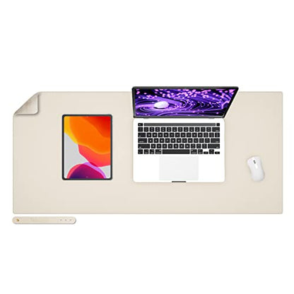 Leather Desk Pad Blotter,Wolaile 36x17 inch Big Keyboard Mouse Pad,Waterproof Non-Slip Writing Desk Computer Mat Desktop Protector for Office Home,Ivory White - color: Off-white
