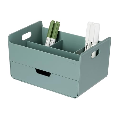BLUE GINKGO Portable Desk Organizer – Compact 3 Compartment, Half-drawer Storage – Pen Holder, Stationery Desktop Organizer for Office, Makeup, Crafts (Made in Korea, Green) - color: GREEN, size: Portable