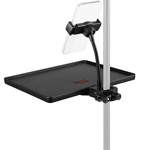 Mr.Power Microphone Stand Plastic Tray with Phone Holder, Mic Stand Clamp-On Rack Tray Holder for Most Mic Stands, for Stage, Live Streaming, Concert Performance, Karaoke (10.6" x 8") (Large) - size: Large