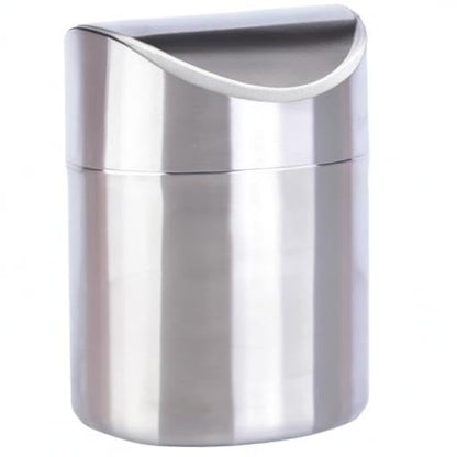 LOVEINUSA Mini Trash Can with Lid, 1.5L Small Garbage Bin Brushed Stainless Steel Desk Trash Can for Bathroom, Office, Kitchen, Coffee Table, and Countertop Use