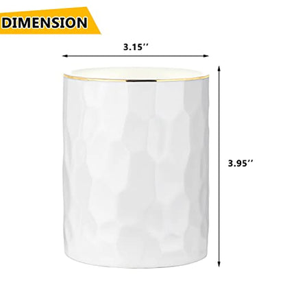 WHJY Ceramic White Pencil Cup, Makeup brushes Holder, Gold Pen Holder for Desk Cute Small Boho Brush Holder, Modern Geometry Design Pen Holder - color: White