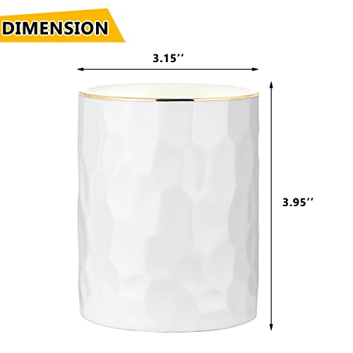 WHJY Ceramic White Pencil Cup, Makeup brushes Holder, Gold Pen Holder for Desk Cute Small Boho Brush Holder, Modern Geometry Design Pen Holder - color: White