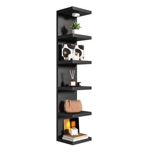 6-Tier Wall Shelf Unit with USB Rechargeable Led Light (Remote Controlled),Versatile Floating Display Shelves,Lack Style Wall Shelves for Bedroom,Living Room,Office Decor,Vanity-Black - color: Black, size: 1 Pack-6 Tier