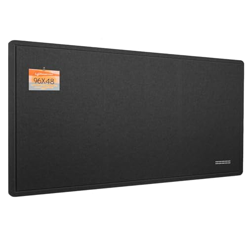 Lightomorrow Extra Large Bulletin Board - 96 x 48 Inches, Decorative Felt Pin Board for Wall - 8' x 4' Foldable Photo Display Board with Self-Adhesive Tape, Includes 20 Push Pins - Black - color: Black, size: 96×48 inches