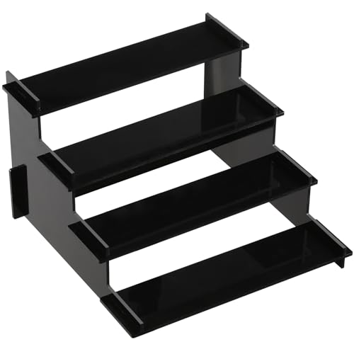 HENABLE 4 Tier Black Acrylic Display Risers, Perfume Organizer Stand, Cupcake Stand Holder, Shelf Risers for Display Stands for Funko POP Figure, Dessert Shelves for Party, Decoration - color: Black