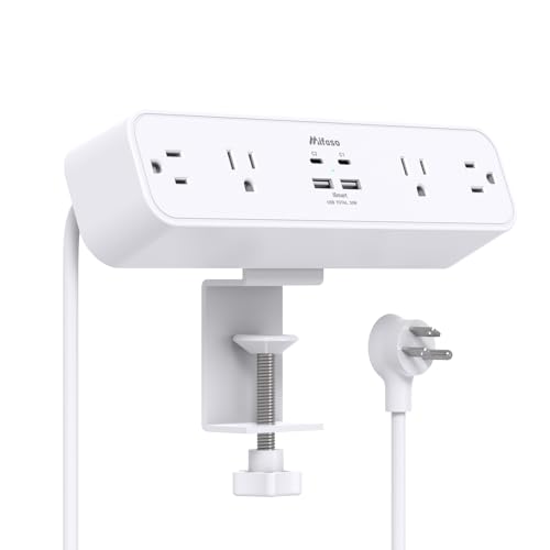 PD30W Desk Clamp Power Strip, Desktop Mount Surge Protector, Fast Charging Station, 5Ft Extension Cord Desk Edge Mount Shelf with 4 Outlets 4 USB Ports (2 USB C), Home Office Accessories Essentials - color: White, size: PD30W