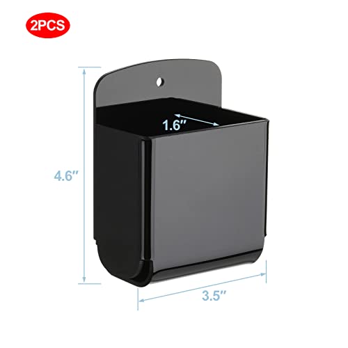 Cosmos Pack of 2 Acrylic Remote Control Holder Adhesive Wall Mount Phone Holder Wall Mount Organizer Media Storage Box Phone Charging Storage Box for Home Office Living Room Bedroom (Solid Black) - color: Solid Black