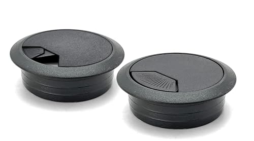 ANGSTROM 2-Inch Hole Desk Grommet Cover Organizer for Desktop Computer Electronics Wires, Black Plastic (2-Pack)