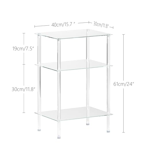 Tempered Glass Side Tables Set of 2 Acrylic End Table with 3 Storage Shelve transparent Bedside simplicity clear 3-Tier Nightstands small Spaces Office Bedroom Living Room Study Transparent ET-008TR3T - color: Transparent, size: 3 tier High