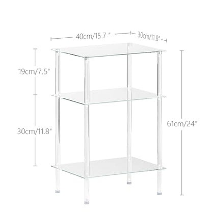 Tempered Glass Side Tables Set of 2 Acrylic End Table with 3 Storage Shelve transparent Bedside simplicity clear 3-Tier Nightstands small Spaces Office Bedroom Living Room Study Transparent ET-008TR3T - color: Transparent, size: 3 tier High