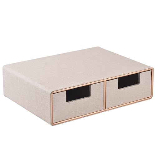 Linen Leather Desk Organizer with Drawers－Mini Desktop Drawer Organizer Stackable－Multifunctional Tabletop Organization Storage Box for Office Supplies Home Vanity Toiletries (Beige, 2-drawers) - color: Beige