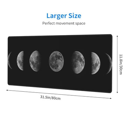 Moon Gaming Mouse Pad, Mystic Universe Stars Art Galaxy Large Extended Desk Mat 11.8X 31.5 inches with Non-Slip Base & Stitched Edges, Waterproof Desk Mat for Office, Home, Laptop, Computer Keyboard - color: Moon_12