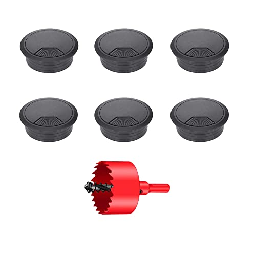TuTuYa 6PCS Desk Grommet, Desk Cable Grommet 3-1/6 Inch (80 mm) Black Desk Cable Hole Cover with Hole Saw, Cable Pass Through, Ideal Solution for Office and Home Table Cable (Black, 3-1/6 Inch) - color: 3-1/6inch _80mm Black 6PCS