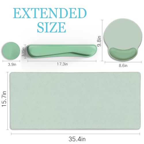 LIMKRIAN Sage Green Mouse Pad Set, Complete XXL Desk Mat with Ergonomic Keyboard Support & Coaster, Featuring Mouse Pad with Gel Wrist Rest for Pain Relief, Home Office Gaming Accessories Gift - color: XXL-01Sage Green