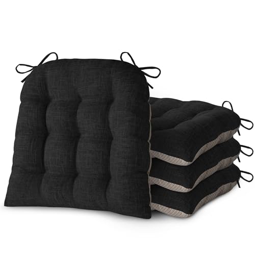 Chair Cushions for Dining Chairs Set of 4 Durable D-Shaped Seat Cushions with Non-Slip Backing Secure Ties Thick Cozy Seat Pad for Kitchen Dining Room Office(18x16.5x3in Black) - color: Black