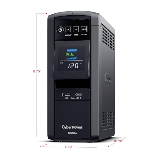 CyberPower CP1000PFCLCD PFC Sinewave UPS Battery Backup and Surge Protector, 1000VA/600W, 10 Outlets, AVR, Mini-Tower, UL Certified - size: 1000VA, style: Mini-Tower