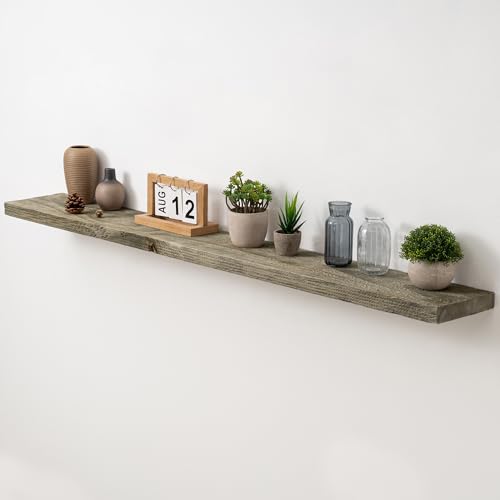 Acovy 55" Unfinished Solid Reclaimed Wood Floating Shelves, Rustic Heavy-Duty Wall Shelves, 8" Deep Floating Shelf for Living Room, Bathroom, Bedroom and Kitchen, Set of 1, Grey - color: Cement Grey, size: 55inches-1P