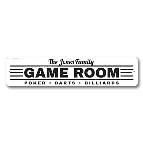 Game Room Sign, Family Name Sign, Custom Poker Darts Billiards Sign, Man Cave Aluminum Decor - 3" x 13" - size: 0) 3 x 13 Inches