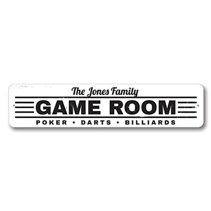 Game Room Sign, Family Name Sign, Custom Poker Darts Billiards Sign, Man Cave Aluminum Decor - 3" x 13" - size: 0) 3 x 13 Inches