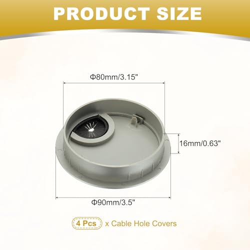 M METERXITY 4-Pack Cable Hole Cover, 3.5 Inch ABS Desk Cable Wire Cord Grommet Hole Cover for Home/Office Desktop Wire Organizer [Silver] - size: 3.5"