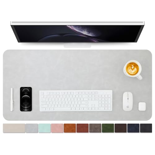 Distressed Leather Desk Mat - Non-Slip PU Desk Pad for Office and Home - Desk Organization and Accessories - Ideal for Large Mouse Pad and Desk Mats on Top of Desks(Ash Gray,36"x 17") - color: Ash Gray, size: 36" x 17"