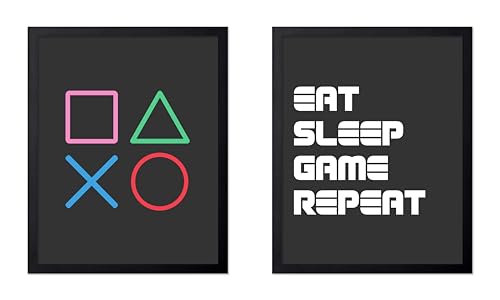 Poster Master 2-Piece Eat Sleep Game Repeat Print - Gaming Poster - Geeky Art - Gamer Gift - Great Game Room, Man Cave or Boy's Bedroom Decor - 8x10 UNFRAMED Wall Art - color: Style-09, size: 8"L x 10"W