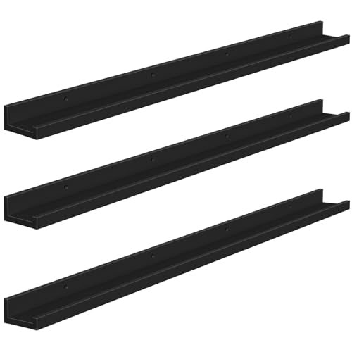 HOOBRO Floating Shelves, Wall Shelf Set of 3, 47.2 Inches Hanging Shelf with Raised Edge and Invisible Brackets, for Bathroom, Bedroom, Kitchen, Office, Living Room Decor, Black BK92BJ01 - color: Black, size: 47.2 Inches