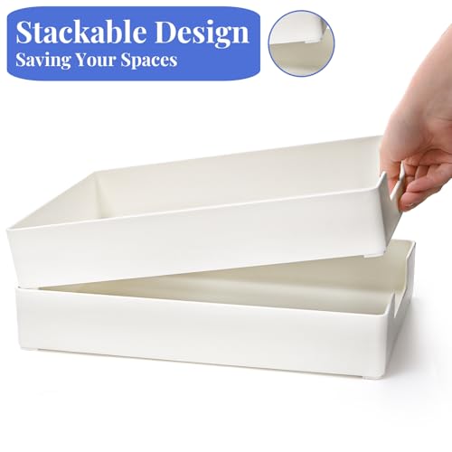 Eorbow 3 Pack Letter Tray, Plastic Stackable A4 Paper Trays, Rectangular Desk Drawer Organizer, File Holder for Desktop, Office Supplies Storage, White