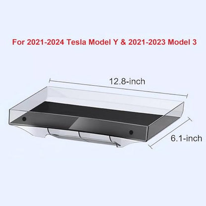 For 2020-2024 Tesla Model Y & 20217-2023 Model 3 - Hidden Center Console Organizer Tray, Tissue Holder, Open-Close Storage Shelf Box Under Dashboard Display (Tissue Box Behind the Display Screen) - style: Tissue Box Behind the Display Screen