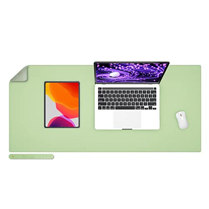 Wolaile PU Leather Desk Pad,36x17 in Large Computer Desk Mat,Waterproof Non-Slip Desk Blotter Protector,Light Green Big Keyboard Mouse Pad - color: Light Green