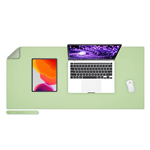 Wolaile PU Leather Desk Pad,36x17 in Large Computer Desk Mat,Waterproof Non-Slip Desk Blotter Protector,Light Green Big Keyboard Mouse Pad - color: Light Green