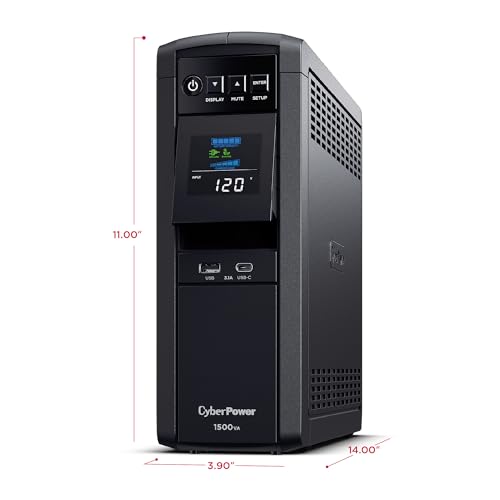 CyberPower CP1500PFCLCD PFC Sinewave UPS Battery Backup and Surge Protector, 1500VA/1000W, 12 Outlets, AVR, Mini Tower, UL Certified - size: 1500VA, style: Mini-Tower