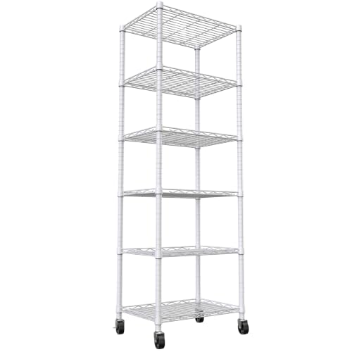 REGILLER 6 Wire Shelving Steel Storage Rack Adjustable Unit Shelves for Laundry Bathroom Kitchen Pantry Closet(White,11.7" D x 16.8" W x 63" H,With Wheels) - color: White, size: With Wheels 6tier 11.7"D x 16.8"W x 63"H