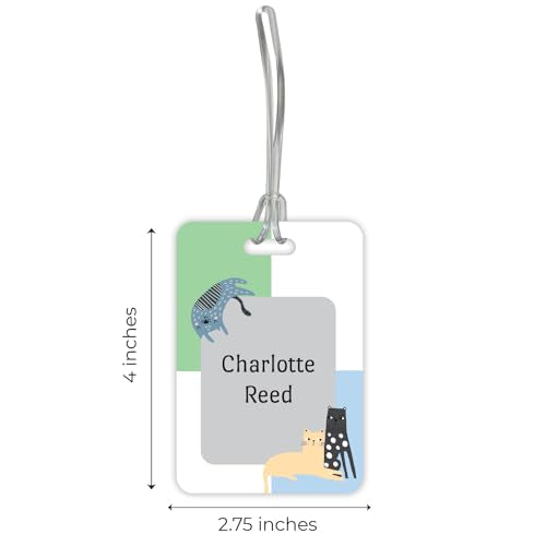 Personalized Cat Luggage Tag / 2.75" x 4" Custom Kitty Bag Tag/Double Sided Durable Plastic Luggage Tag with Plastic Strap/Made in The USA - style: Cats