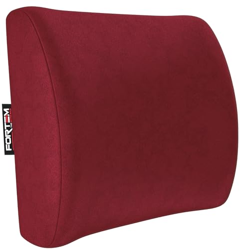 FORTEM Lumbar Support Pillow for Office Chair, Lumbar Support Pillow for Car, Back Rest for Gaming, Memory Foam Pillow, Desk Chair Cushion, Breathable & Washable Cover, Adjustable Straps - color: Red Velour