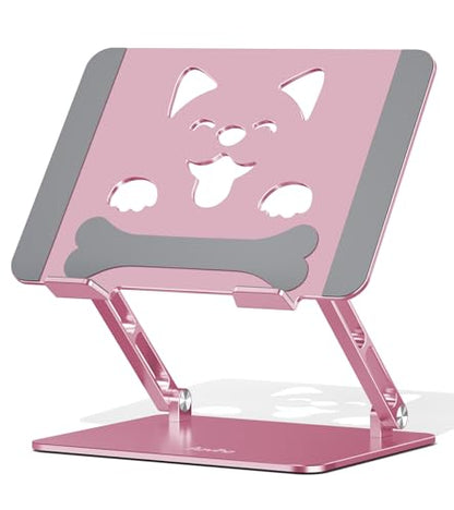 Aoviho Laptop Stand for Desk-Adjustable, Foldable, Portable, Ergonomic Aluminum Notebook Riser with Unique Puppy Shaped Vent, Desk Gift for 10"-17.3" Devices Mac, Dell, HP, Lenovo, Samsung, Rose Gold - color: Rose Gold