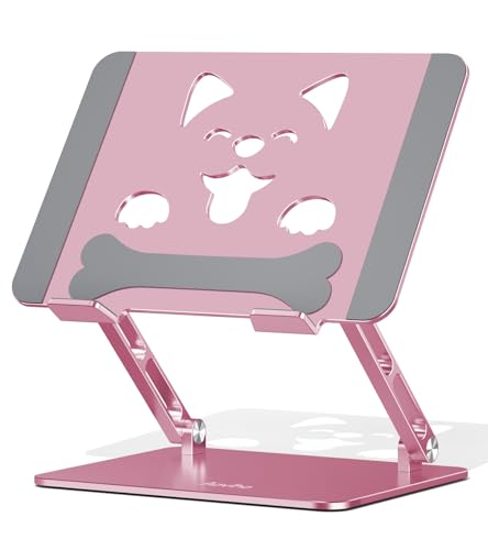 Aoviho Laptop Stand for Desk-Adjustable, Foldable, Portable, Ergonomic Aluminum Notebook Riser with Unique Puppy Shaped Vent, Desk Gift for 10"-17.3" Devices Mac, Dell, HP, Lenovo, Samsung, Rose Gold - color: Rose Gold