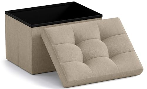 Ornavo Home Small Storage Ottoman Foldable Collapsible Rectangle Linen Ottoman Foot Rest Stool Seat, for Living Room, Bedroom, Home Office, Dorm - 12 x 16 x 12, Taupe - color: Tan/Taupe