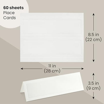 Blank Foldover Place Cards - Printable Cardstock for Inkjet & Laser - Wedding Seating Chart & Buffet Label - Table Name Card & Name Tag - 3.5 x 11 in, White, Pack of 60