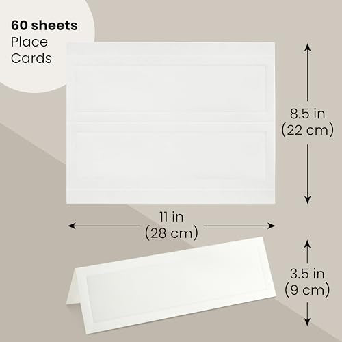 Blank Foldover Place Cards - Printable Cardstock for Inkjet & Laser - Wedding Seating Chart & Buffet Label - Table Name Card & Name Tag - 3.5 x 11 in, White, Pack of 60
