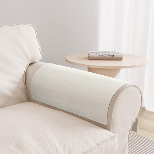 Joywell Armrest Covers Set of 2 - Textured Linen Blended, Pet-Proof Easy Fit Sofa Arm Protectors for Living Room, Recliner, Loveseat, Flat Edge Design Fits Lazy Boy, Armchair, Couch (Beige)