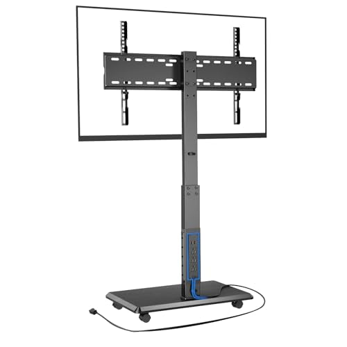 Afaloona Rolling TV Stand with Power Outlet, Mobile TV Stand for 32-75 Inch TVs up to 110 lbs, 30° Swivel TV Floor Stand, 18 Adjustable Heights, TV Cart on Wheels for Bedroom, Office, Outdoor, Black - style: GM-A01