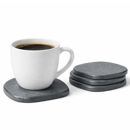 Diatomaceous Earth Coasters Set of 4 for Drinks, Moisture Water Absorbent Stone Coasters for Table Desk at Work, Water Absorbing Instant Drying Diatomite, Modern Dark Grey - color: Dark Grey, size: 4