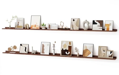 Floating Picture Ledge Shelves for Wall Set of 2, 95 Inches Picture Ledge Shelf with Long Large Nursery Book Shelf for Toys Storage Kids Bookshelf Wall Mounted Living Room Bedroom Decor Frames, Walnut - color: Picture Ledge Shelves,walnut, size: 95in