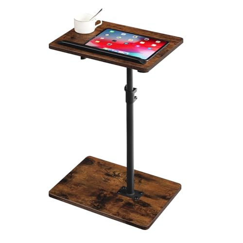 MAHANCRIS TV Tray Table, Height Adjustable TV Trays with 360° Swivel, Space-Saving Side Table for Couch, Multi-Functional Sofa Table with Anti-Slip Bar, Bedside, Rustic Brown ETRB4501 - color: Rustic Brown