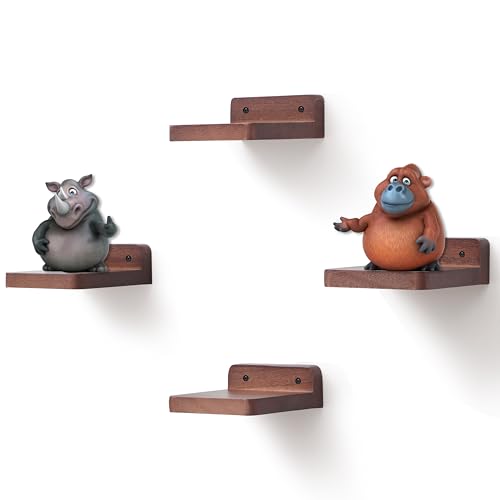 Small Floating Shelf, 4x4 Inch Display Ledges for Wall,Mini Shelves,Rustic Wood Shelf for Bedroom Living Room Bathroom Kitchen (4, Light Walnut) - color: Light Walnut, size: 4 Inch-4 Pcs