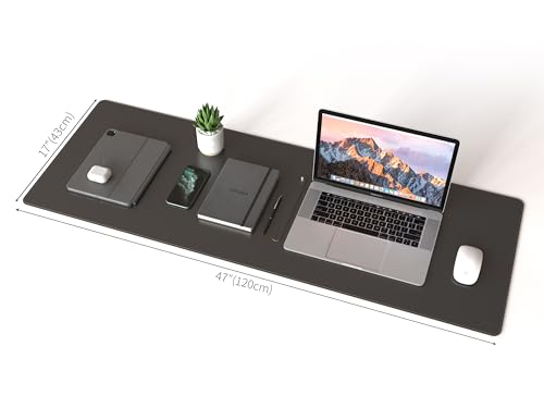 RENMTURE Dual-Sided Mouse Pad, Natural Cork & PU Leather Large Desk Pad for Office and Home Work, Desk Protector Non-Slip, Waterproof, Easy Clean (Black,47"x17") - color: Black, size: 47"x17"