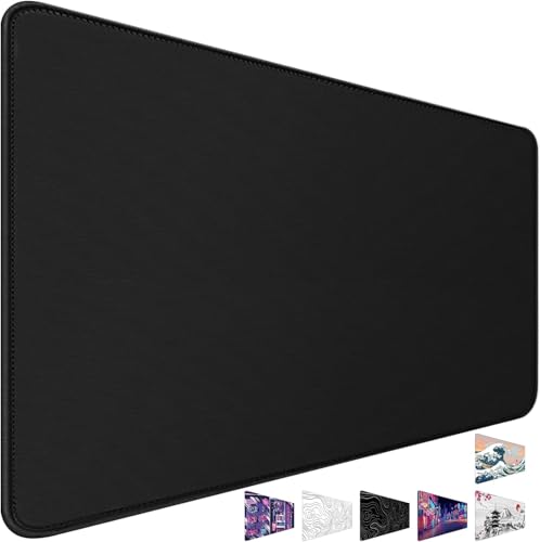 31.5" x 15.7" Waterproof Fabric Desk Pad, Rubber Anti-Slip Base, Stitched Edges No Curling, Fits Laptop Keyboard and Mouse, Smooth Office Mat Large Mouse Pad for Work Game, Black - color: Black, size: 31.5" x 15.7"