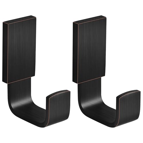 BESy Brass Clothes Hook Single Towel Hook for Bathroom Kitchen Garage Square Style Robe Hooks Coat and Hat Hook, Wall Mounted with Screws, Two Packs, Oil Rubbed Bronze - color: Oil Rubbed Bronze, size: 2 Pack